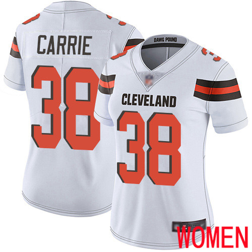 Cleveland Browns T J Carrie Women White Limited Jersey #38 NFL Football Road Vapor Untouchable